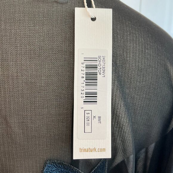 Trina Turk, Soho Top, Embroidered Sheer Georgette , Size XL - Picture 5 of 8